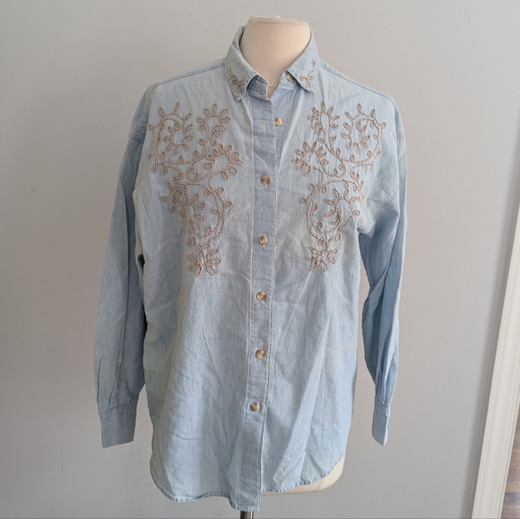 Vintage Cambridge Dry Goods 10 Chambray Denim Button Down Blouse Top - Picture 1 of 6